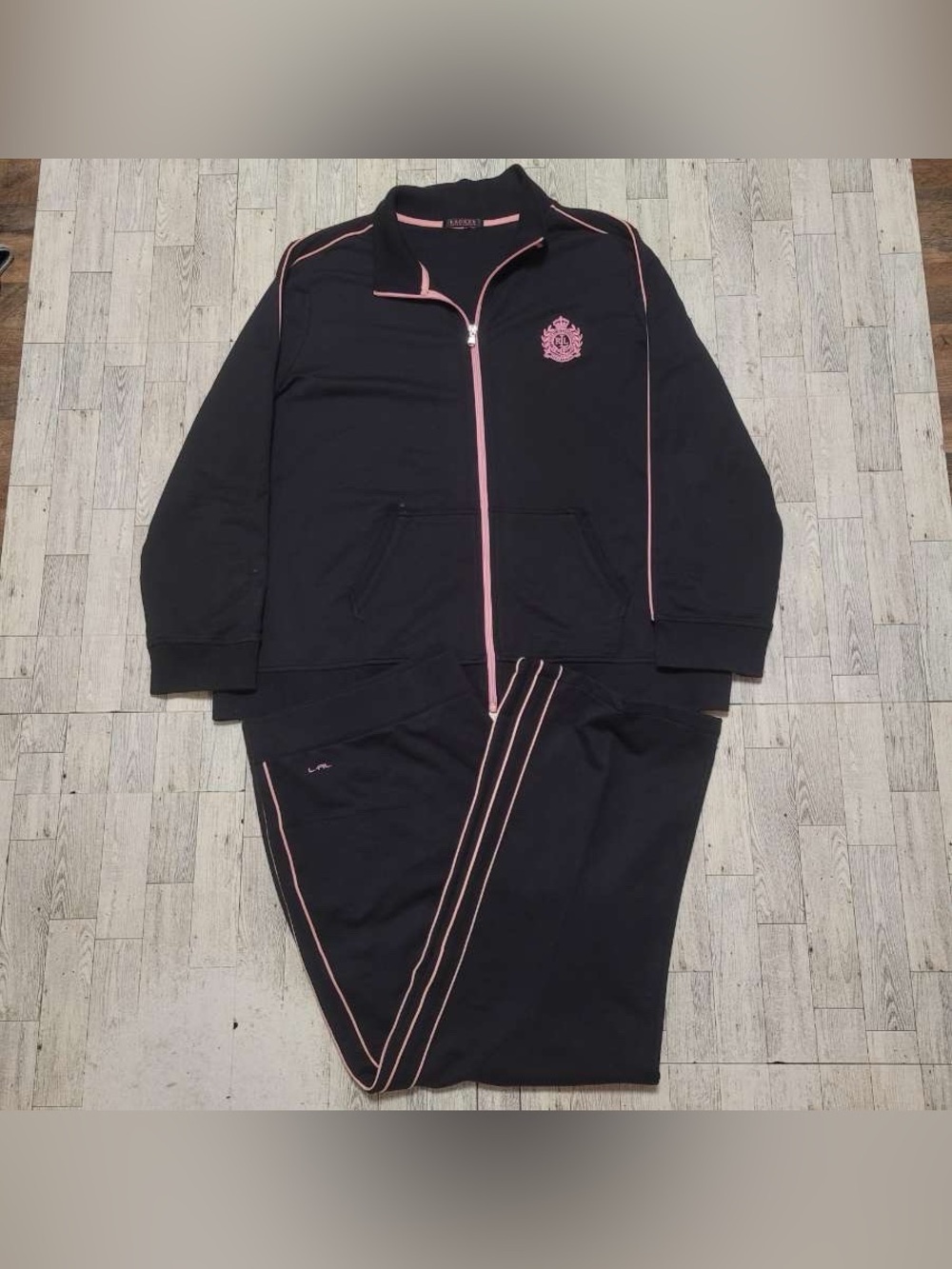 Women’s Lauren Ralph Lauren Pink Black Athletic Tracksuit Set Size XXL Preppy